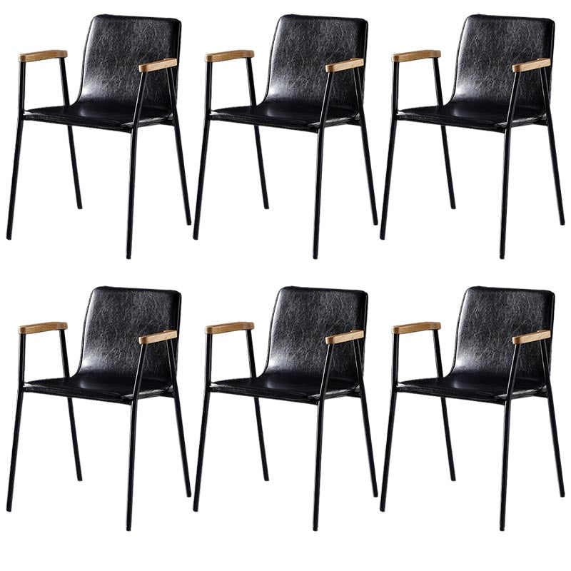 Industrial Dining Arm Chair Leather Dining Chair with Metal Base