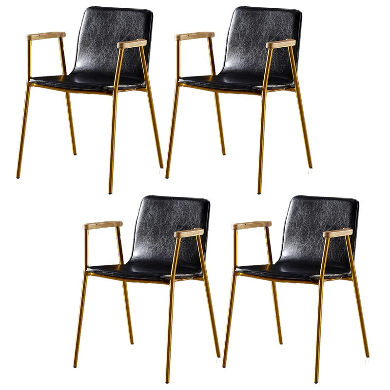 Industrial Dining Arm Chair Leather Dining Chair with Metal Base