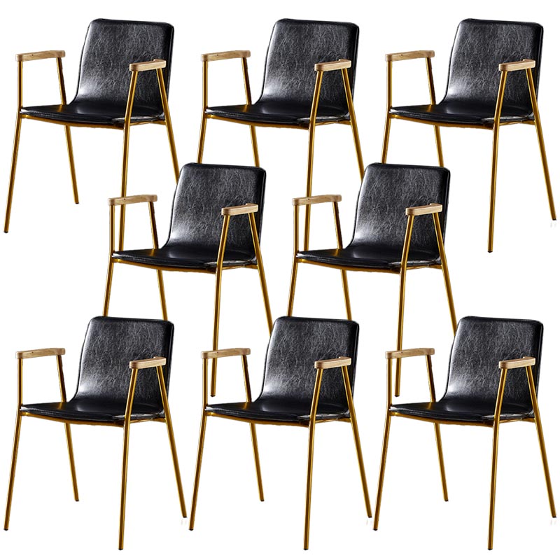 Industrial Dining Arm Chair Leather Dining Chair with Metal Base