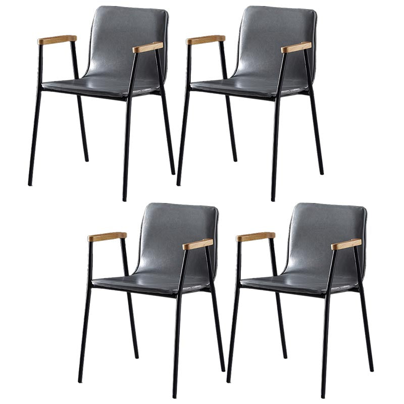 Industrial Dining Arm Chair Leather Dining Chair with Metal Base