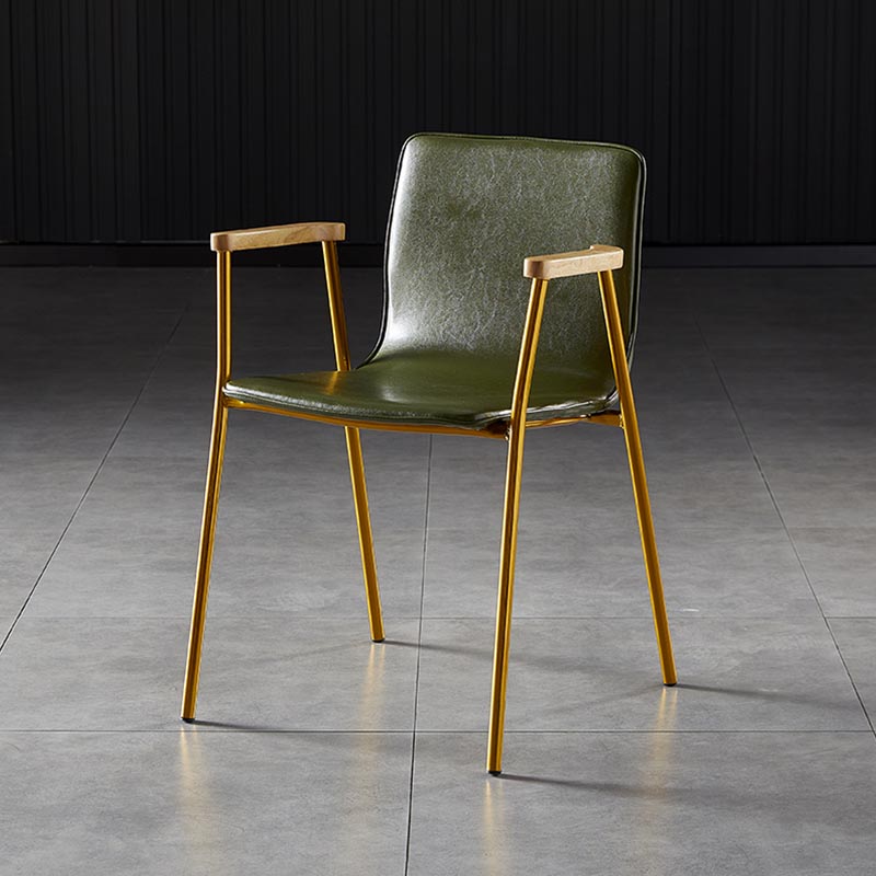 Industrial Dining Arm Chair Leather Dining Chair with Metal Base