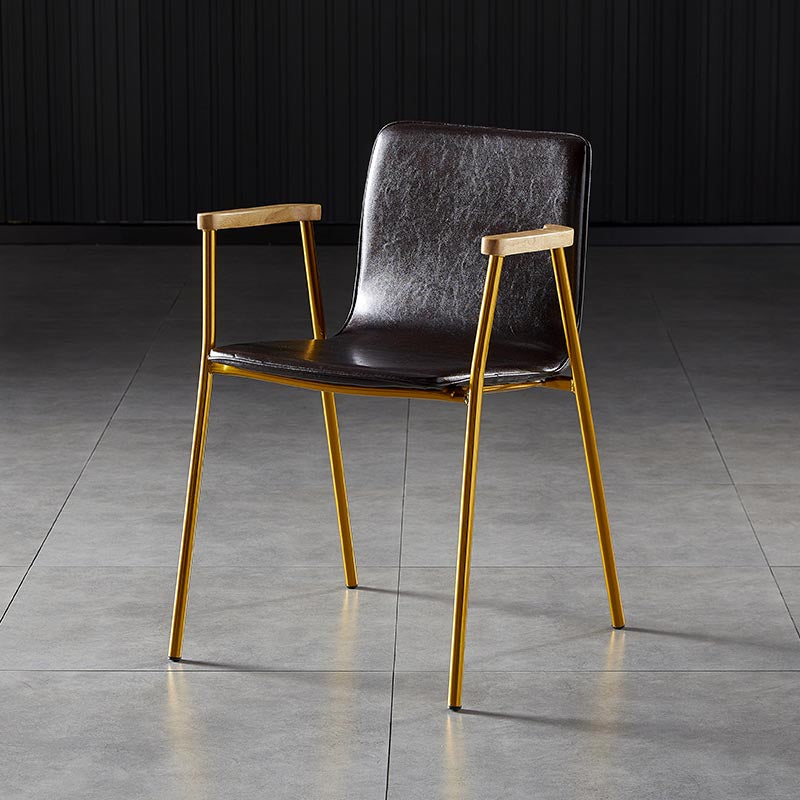 Industrial Dining Arm Chair Leather Dining Chair with Metal Base