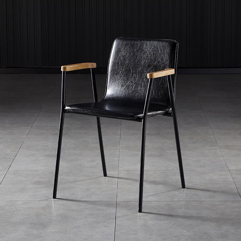 Industrial Dining Arm Chair Leather Dining Chair with Metal Base