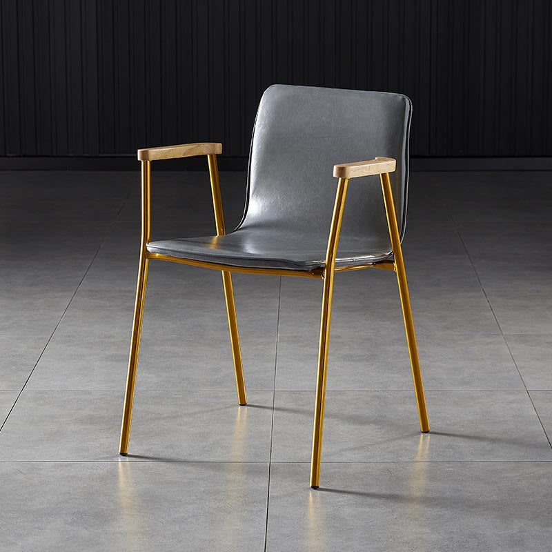 Industrial Dining Arm Chair Leather Dining Chair with Metal Base