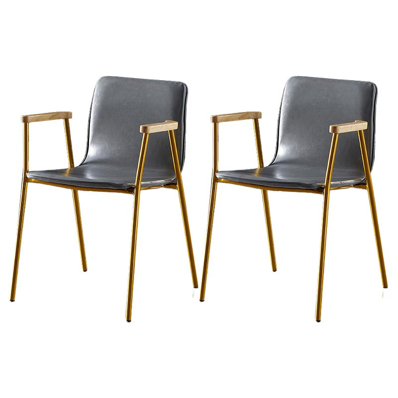 Industrial Dining Arm Chair Leather Dining Chair with Metal Base