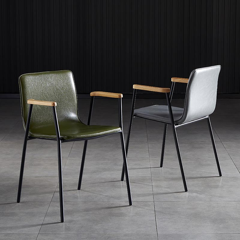 Industrial Dining Arm Chair Leather Dining Chair with Metal Base