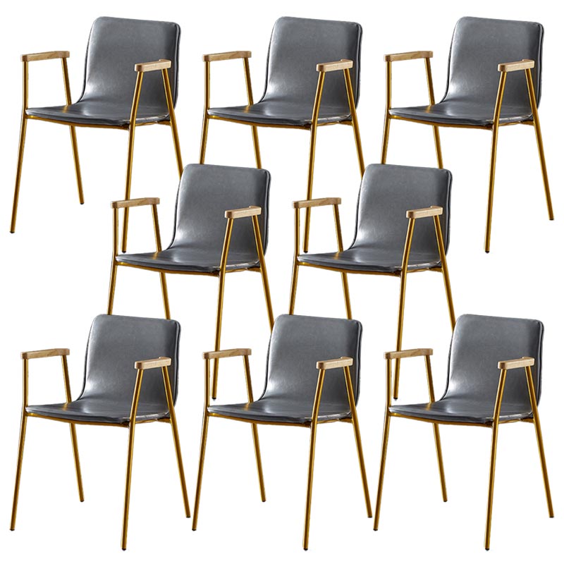 Industrial Dining Arm Chair Leather Dining Chair with Metal Base