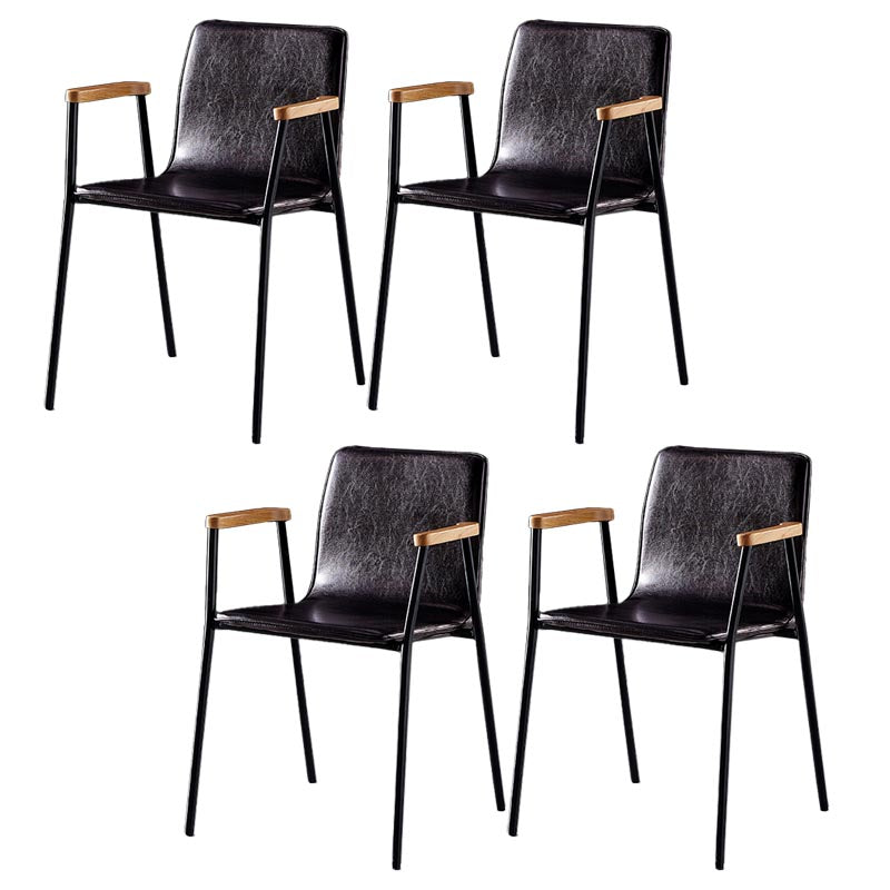 Industrial Dining Arm Chair Leather Dining Chair with Metal Base
