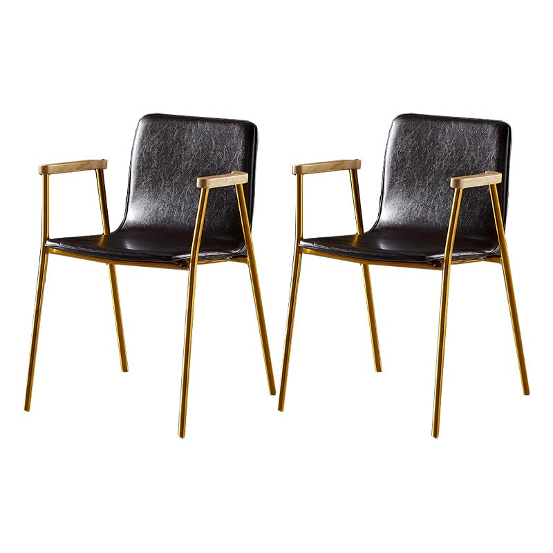 Industrial Dining Arm Chair Leather Dining Chair with Metal Base
