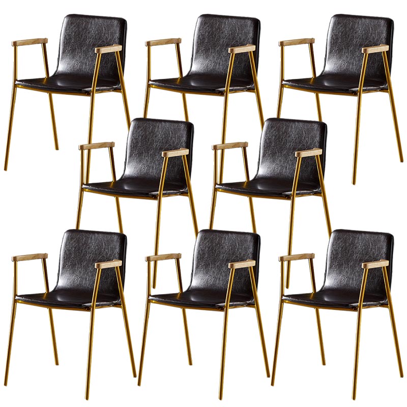 Industrial Dining Arm Chair Leather Dining Chair with Metal Base
