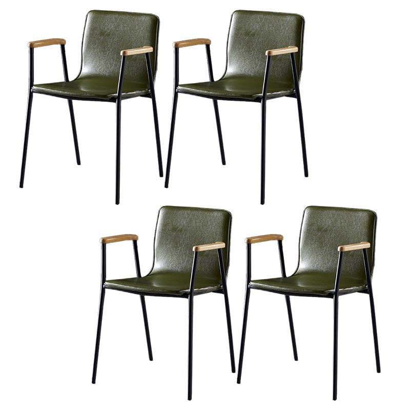 Industrial Dining Arm Chair Leather Dining Chair with Metal Base