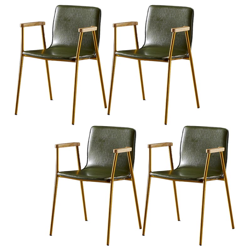 Industrial Dining Arm Chair Leather Dining Chair with Metal Base