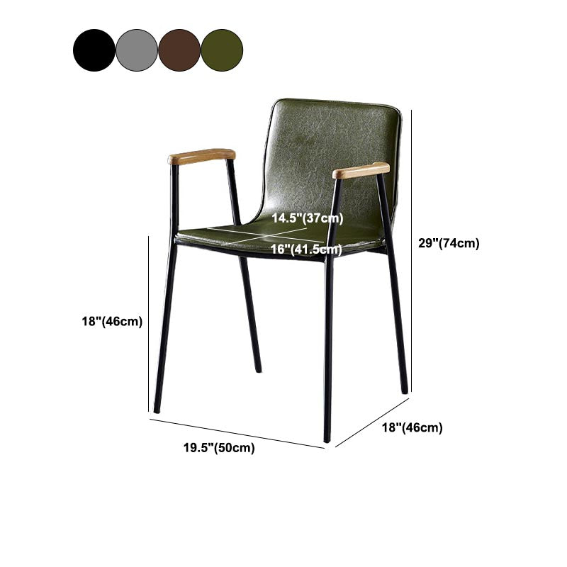 Industrial Dining Arm Chair Leather Dining Chair with Metal Base