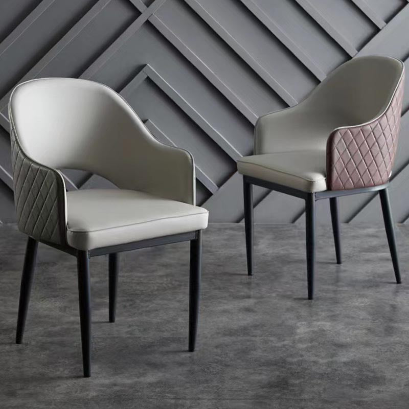 Glam Leather Dining Chair Open Back Dining Side Furniture with Iron Legs in Matte Finish