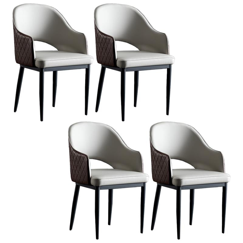 Glam Leather Dining Chair Open Back Dining Side Furniture with Iron Legs in Matte Finish