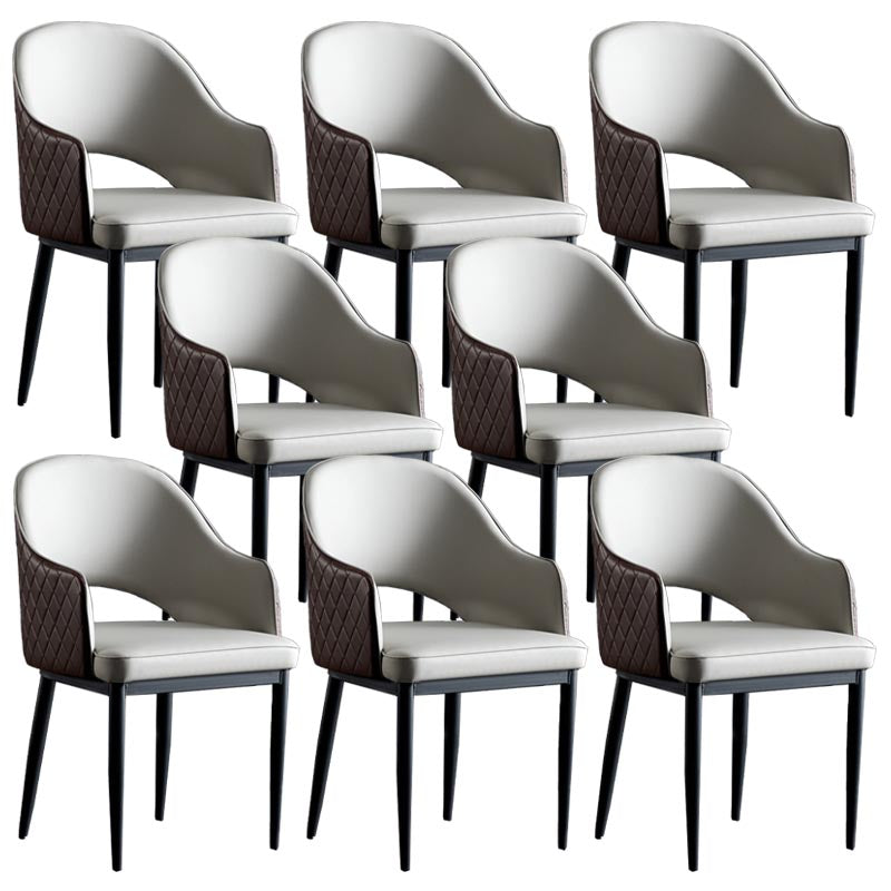 Glam Leather Dining Chair Open Back Dining Side Furniture with Iron Legs in Matte Finish