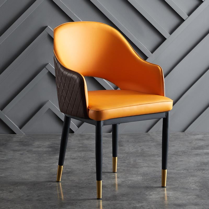 Glam Leather Dining Chair Open Back Dining Side Furniture with Iron Legs in Matte Finish