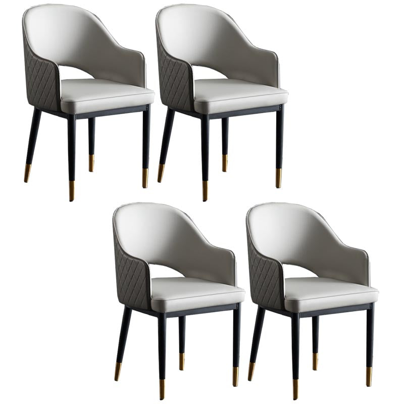 Glam Leather Dining Chair Open Back Dining Side Furniture with Iron Legs in Matte Finish