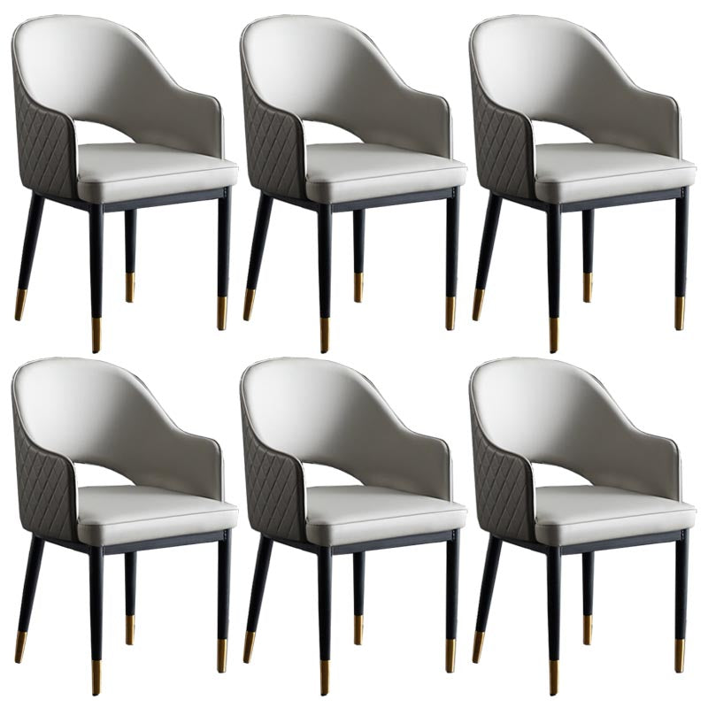 Glam Leather Dining Chair Open Back Dining Side Furniture with Iron Legs in Matte Finish