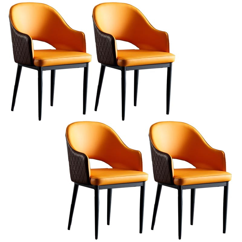 Glam Leather Dining Chair Open Back Dining Side Furniture with Iron Legs in Matte Finish