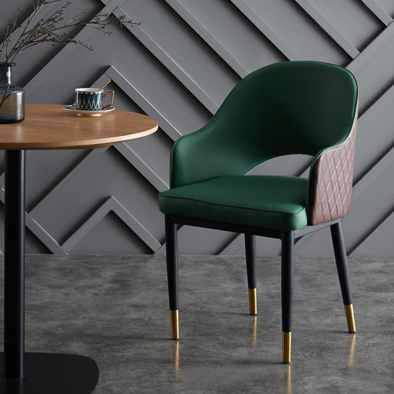 Glam Leather Dining Chair Open Back Dining Side Furniture with Iron Legs in Matte Finish