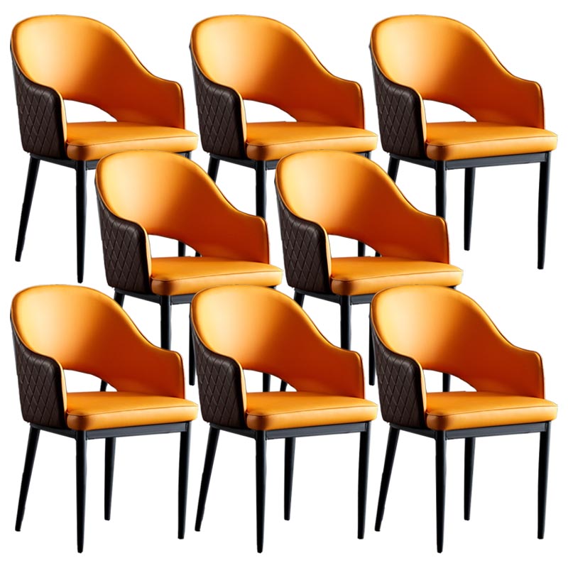 Glam Leather Dining Chair Open Back Dining Side Furniture with Iron Legs in Matte Finish
