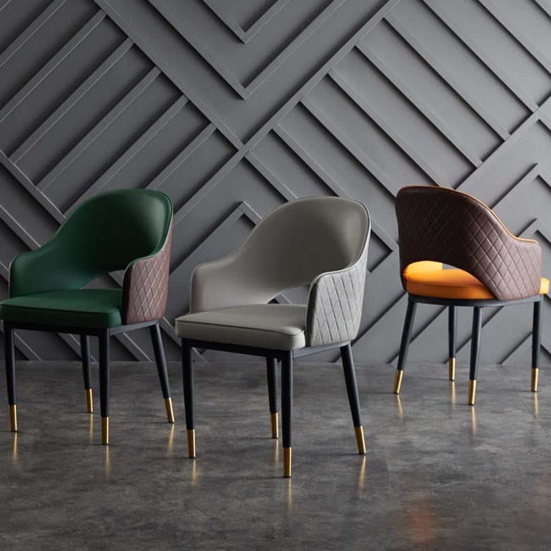 Glam Leather Dining Chair Open Back Dining Side Furniture with Iron Legs in Matte Finish