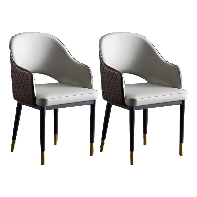 Glam Leather Dining Chair Open Back Dining Side Furniture with Iron Legs in Matte Finish