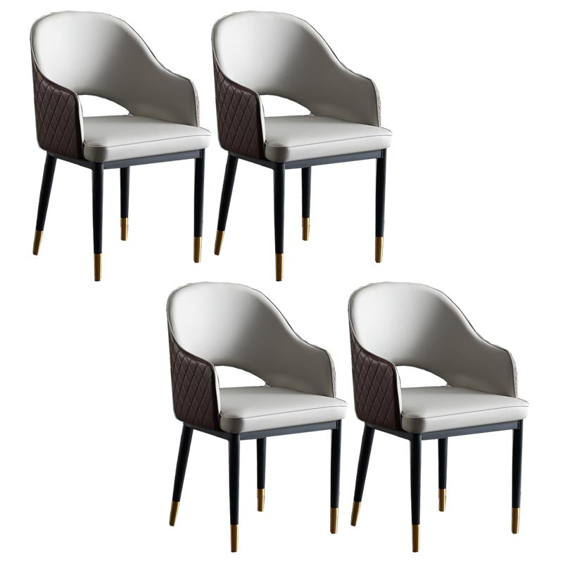 Glam Leather Dining Chair Open Back Dining Side Furniture with Iron Legs in Matte Finish