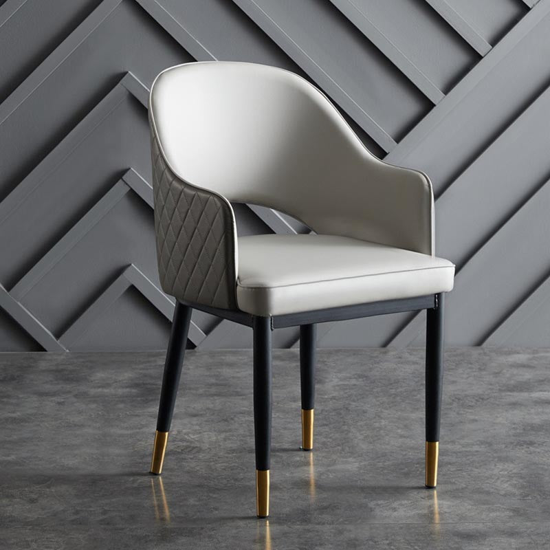 Glam Leather Dining Chair Open Back Dining Side Furniture with Iron Legs in Matte Finish