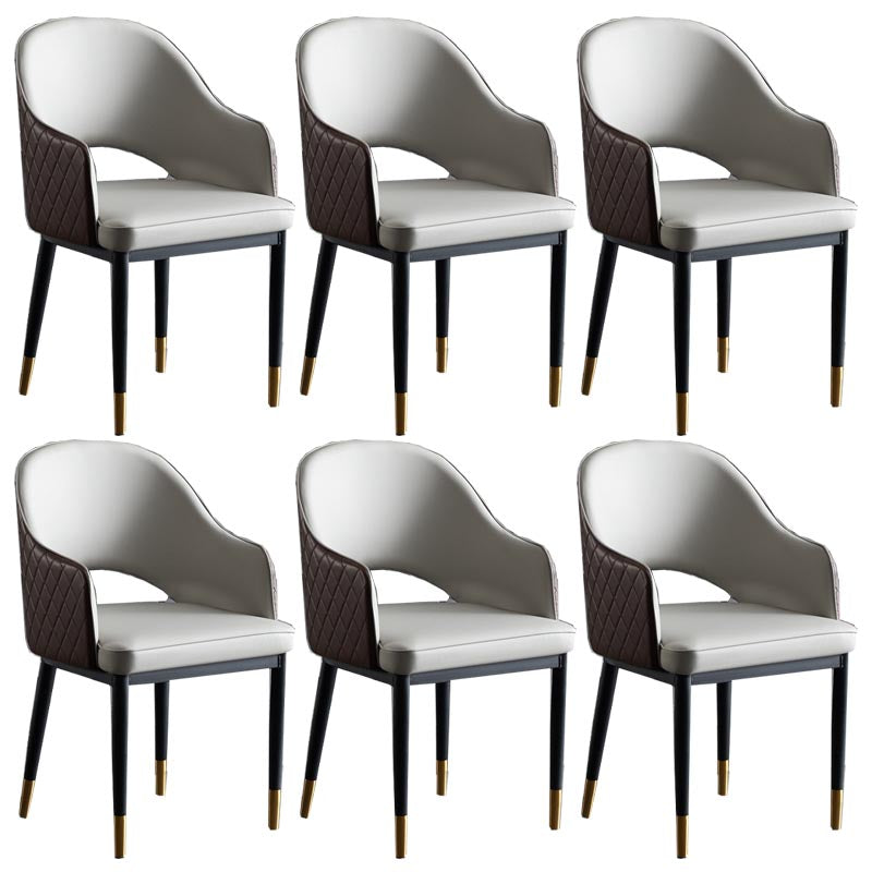 Glam Leather Dining Chair Open Back Dining Side Furniture with Iron Legs in Matte Finish
