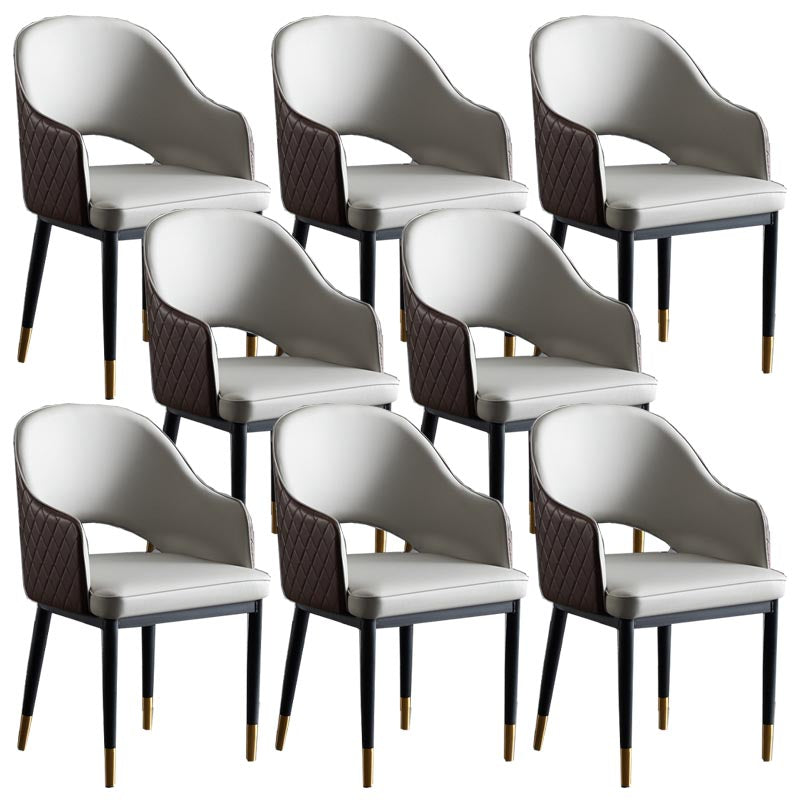 Glam Leather Dining Chair Open Back Dining Side Furniture with Iron Legs in Matte Finish