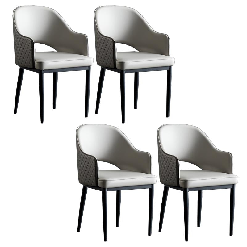Glam Leather Dining Chair Open Back Dining Side Furniture with Iron Legs in Matte Finish