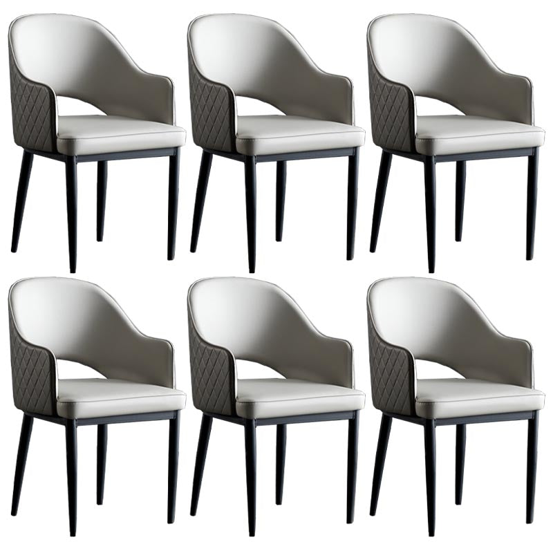 Glam Leather Dining Chair Open Back Dining Side Furniture with Iron Legs in Matte Finish
