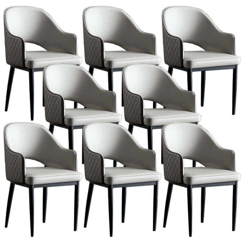 Glam Leather Dining Chair Open Back Dining Side Furniture with Iron Legs in Matte Finish