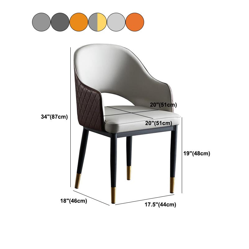 Glam Leather Dining Chair Open Back Dining Side Furniture with Iron Legs in Matte Finish