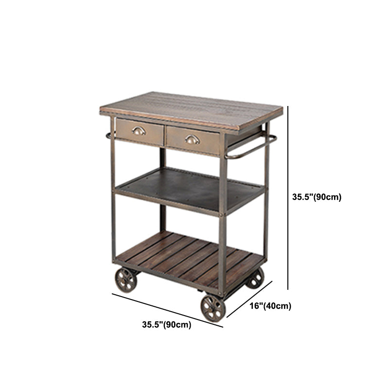 35.43" High Rolling Industrial Kitchen Trolley Wooden Kitchen Trolley for Dining Room
