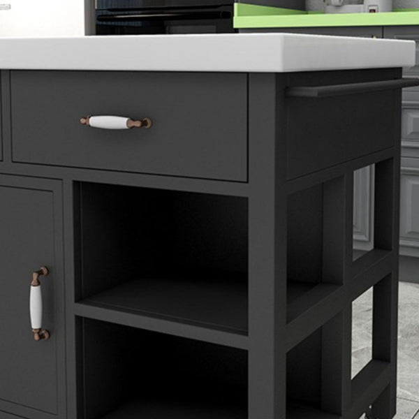 Industrial Rolling Kitchen Island Table Stone Kitchen Island, 33.46" High