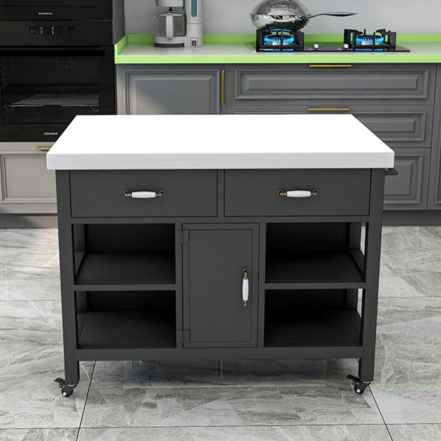 Industrial Rolling Kitchen Island Table Stone Kitchen Island, 33.46" High