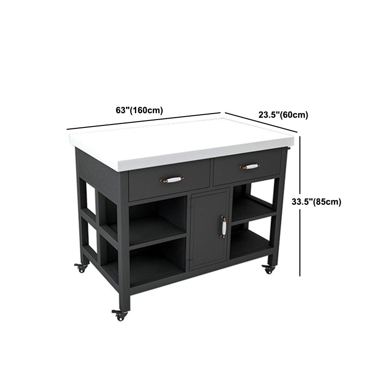 Industrial Rolling Kitchen Island Table Stone Kitchen Island, 33.46" High