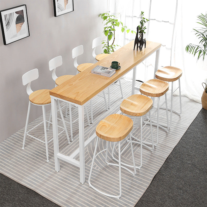 Industrial Rectangle Solid Wood Bar Table Set 1/5/9 Pieces Counter Table with High Stools