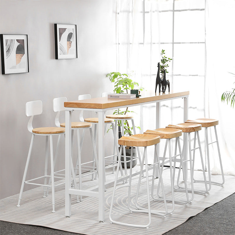 Industrial Rectangle Solid Wood Bar Table Set 1/5/9 Pieces Counter Table with High Stools