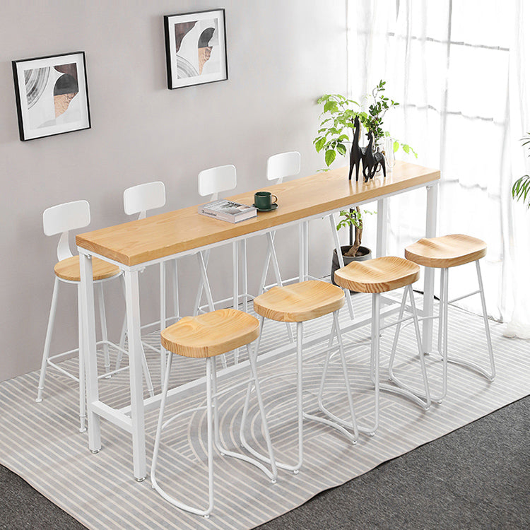 Industrial Rectangle Solid Wood Bar Table Set 1/5/9 Pieces Counter Table with High Stools