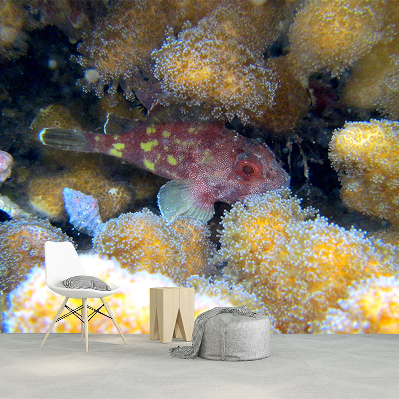 Coastal Fancy Wall Mural Fish Pattern Living Room Wall Mural