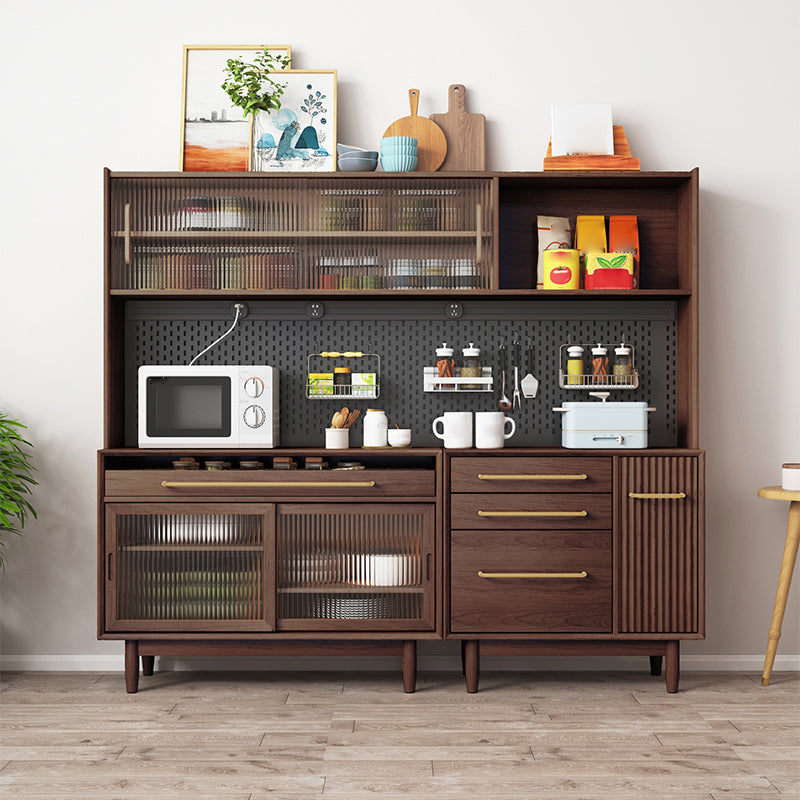 Glam Solid Wood Sideboard Glass Doors Dining Server for Kitchen