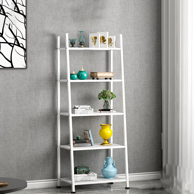 Contemporary Style Ladder Bookshelf Metal Open Back Bookcase for Office