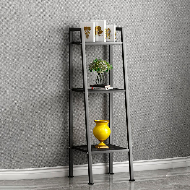 Contemporary Style Ladder Bookshelf Metal Open Back Bookcase for Office