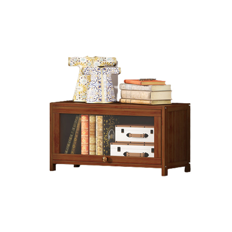 Contemporary Brown Bamboo Bookshelf Closed Back Bookcase with Door for Home Office