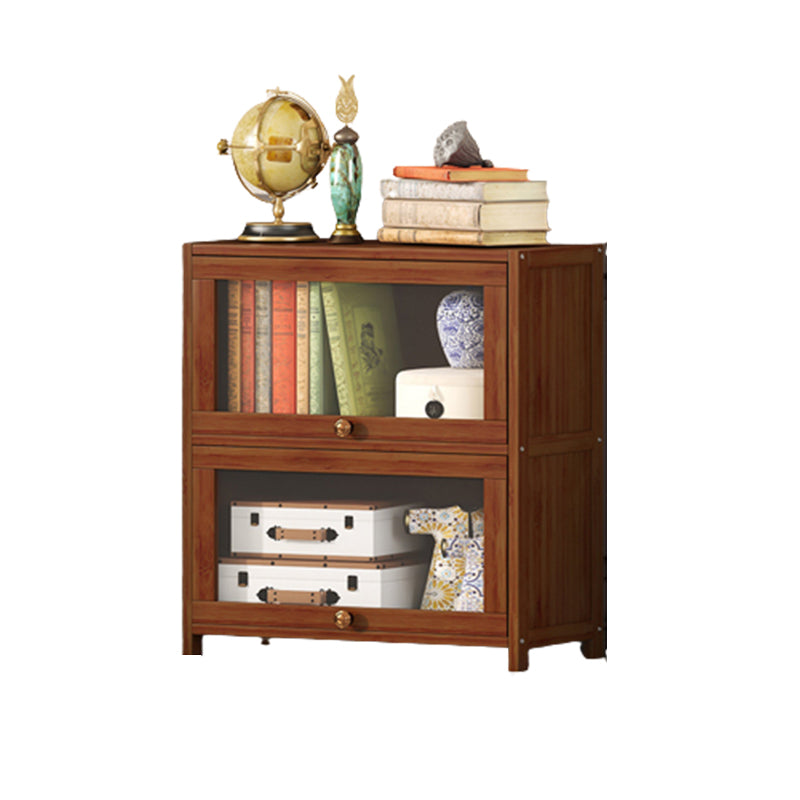 Contemporary Brown Bamboo Bookshelf Closed Back Bookcase with Door for Home Office