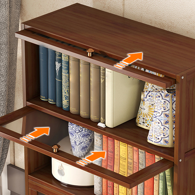 Contemporary Brown Bamboo Bookshelf Closed Back Bookcase with Door for Home Office